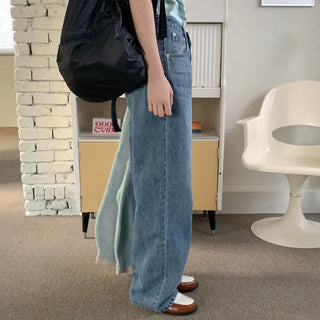 Washed wide denim pants