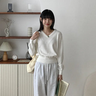 Cotton color V-neck knit
