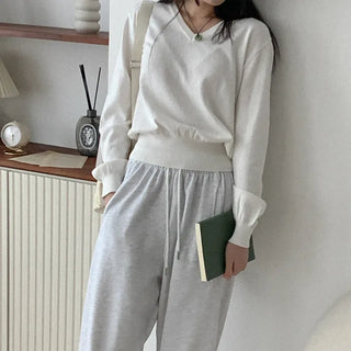 Cotton color V-neck knit