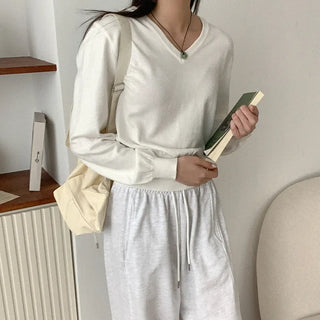 Cotton color V-neck knit