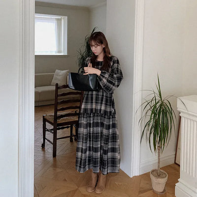 Cotton check long dress