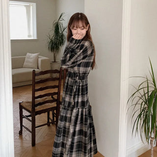 Cotton check long dress