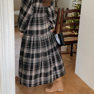 Cotton check long dress