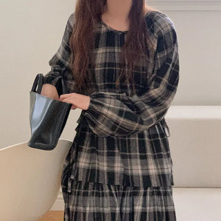Cotton check long dress