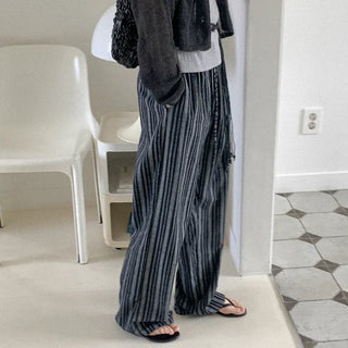 Linen striped elastic waist pants