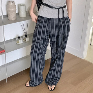 Linen striped elastic waist pants