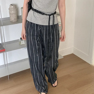 Linen striped elastic waist pants