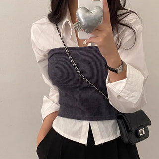 Autumn Ribbed Cropped Sleeveless Layered Black Slim Knit Top