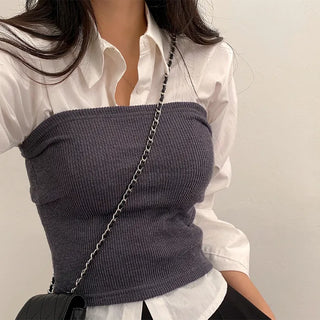 Autumn Ribbed Cropped Sleeveless Layered Black Slim Knit Top