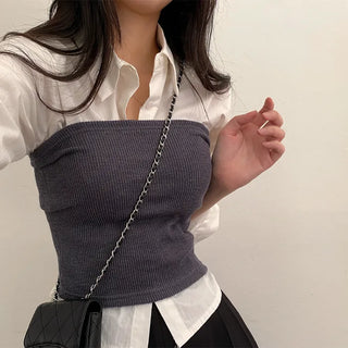 Autumn Ribbed Cropped Sleeveless Layered Black Slim Knit Top