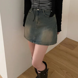 Vintage Wash Denim Mini Skirt
