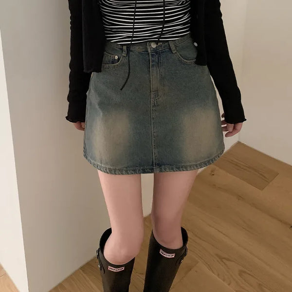 Vintage Wash Denim Mini Skirt