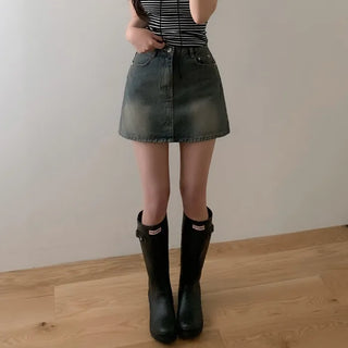 Vintage Wash Denim Mini Skirt
