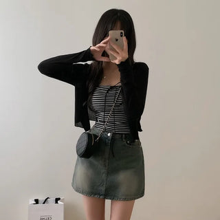 Vintage Wash Denim Mini Skirt