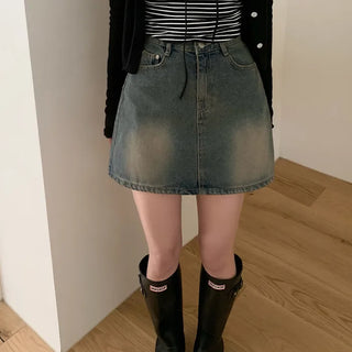 Vintage Wash Denim Mini Skirt