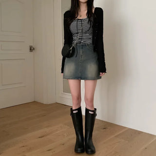 Vintage Wash Denim Mini Skirt