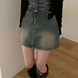 Vintage Wash Denim Mini Skirt