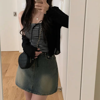 Vintage Wash Denim Mini Skirt