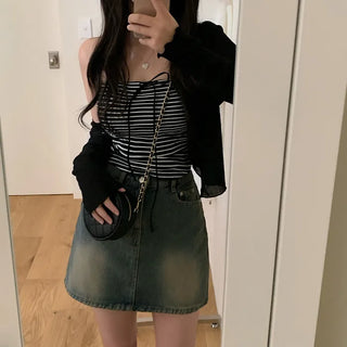 Vintage Wash Denim Mini Skirt