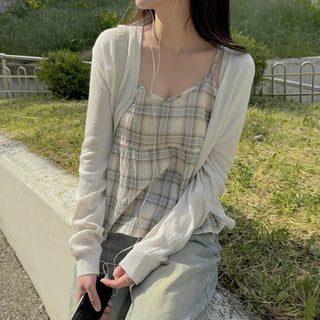 Checked layered bustier camisole