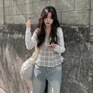 Checked layered bustier camisole