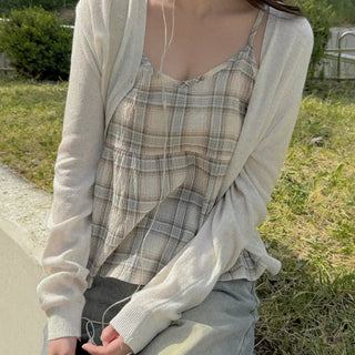 Checked layered bustier camisole
