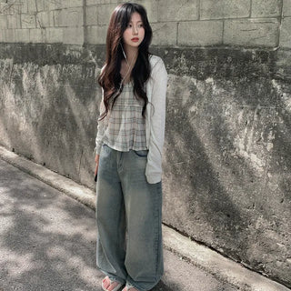 Checked layered bustier camisole