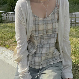 Checked layered bustier camisole