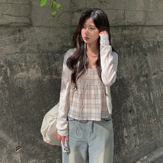 Checked layered bustier camisole