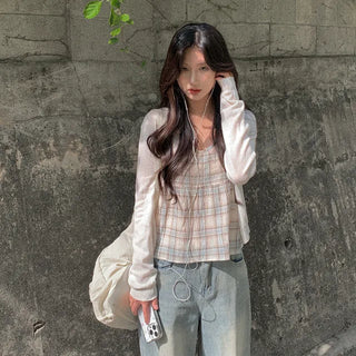 Checked layered bustier camisole