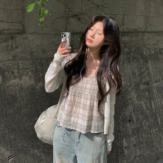 Checked layered bustier camisole