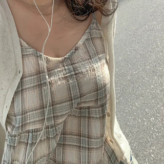 Checked layered bustier camisole
