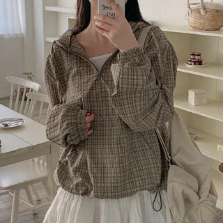Checkered Anorak Loose Hooded Parka
