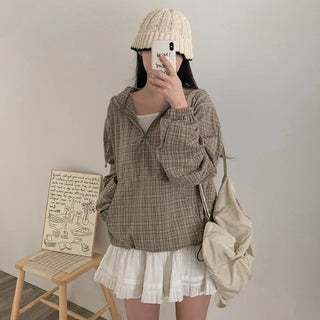 Checkered Anorak Loose Hooded Parka