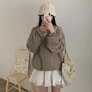 Checkered Anorak Loose Hooded Parka