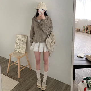 Checkered Anorak Loose Hooded Parka