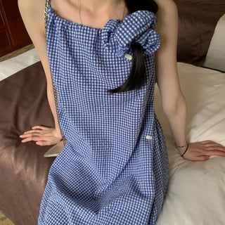 Scrunchie Set Check Ribbon Camisole Dress