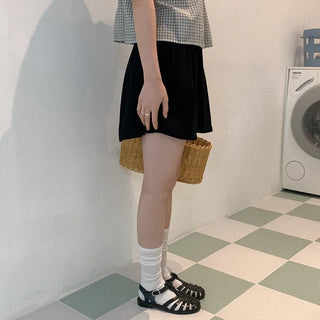 Linen elastic waist half pants