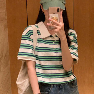 Marine cropped striped polo shirt in 2 colors!