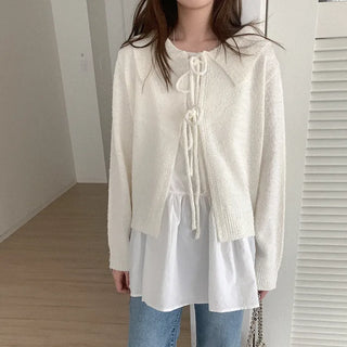 Tassel Ribbon Collar Cardigan