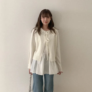 Tassel Ribbon Collar Cardigan