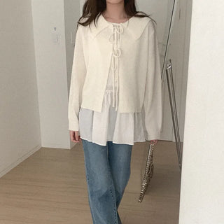 Tassel Ribbon Collar Cardigan