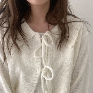 Tassel Ribbon Collar Cardigan