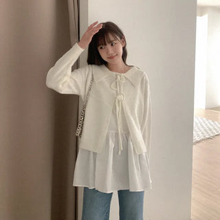 Tassel Ribbon Collar Cardigan