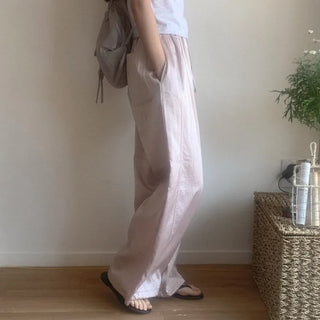 Satin wide-leg elastic waist pants