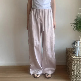 Satin wide-leg elastic waist pants