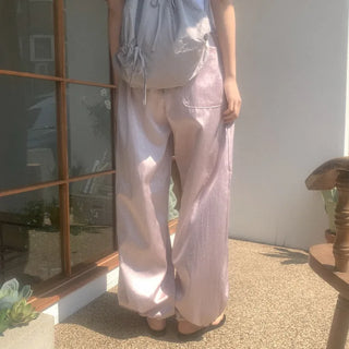 Satin wide-leg elastic waist pants