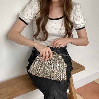Silver metal shoulder bag