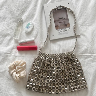 Silver metal shoulder bag