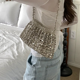 Silver metal shoulder bag